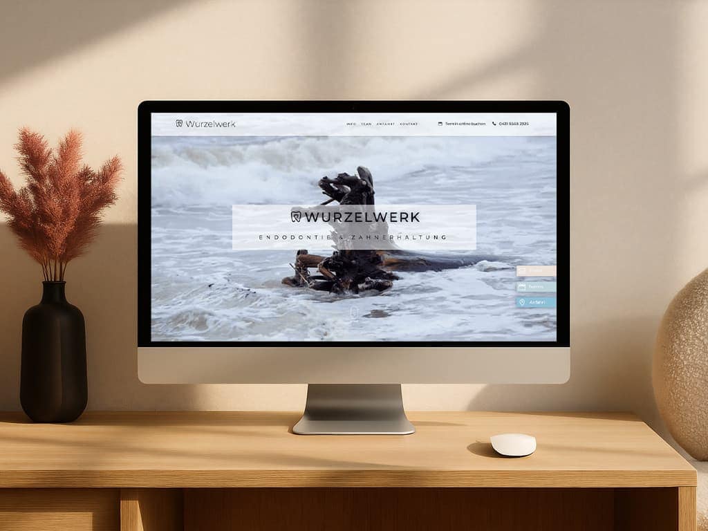 Webauftritt einer Praxis für Endodontie auf einem Monitor