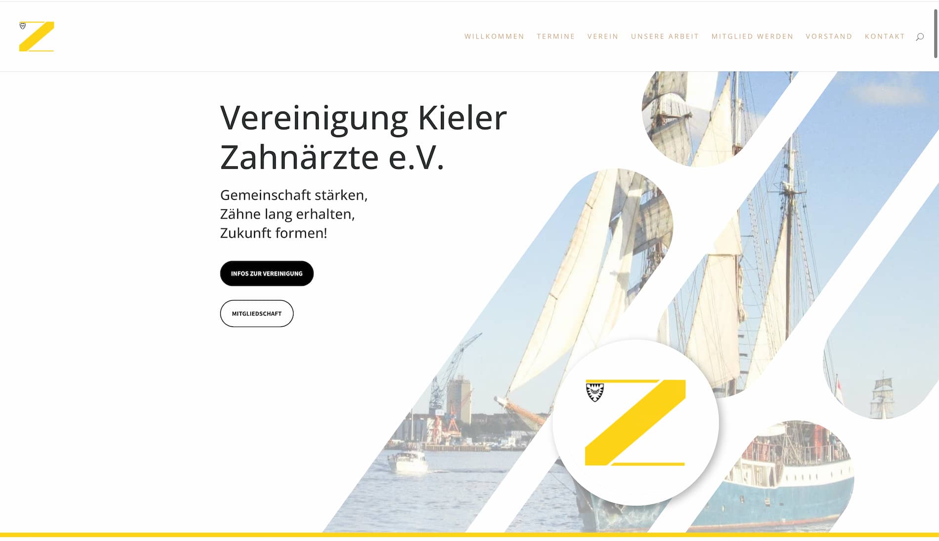 Startseite der Vereinigung Kieler Zahnärzte e. V. mit Terminen und Mitgliedsbereich