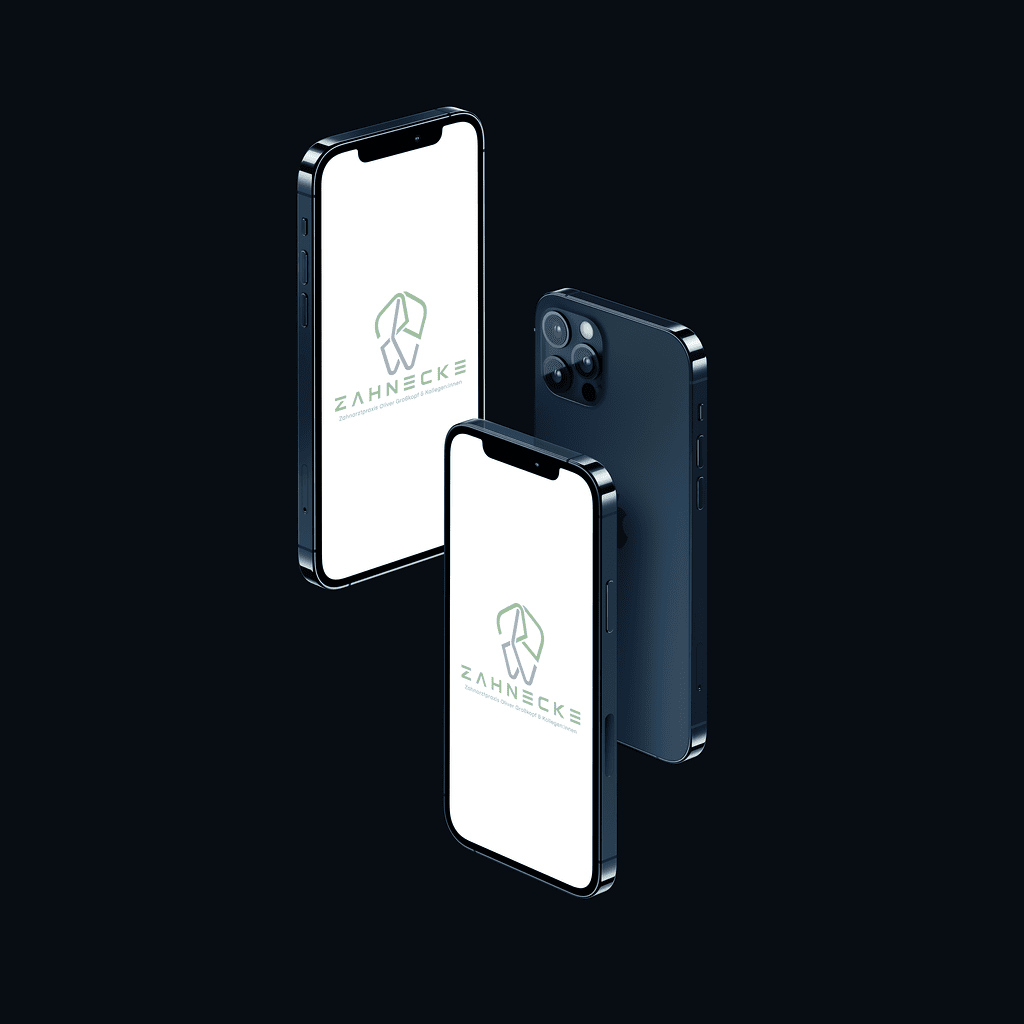 Smartphone-Mockups mit Markenauftritt auf dunklem Grund